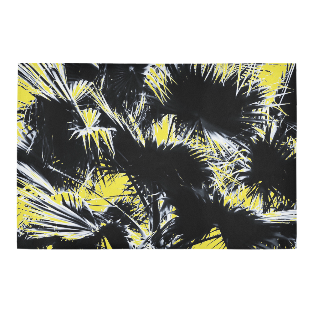 black and white palm leaves with yellow background Azalea Doormat 24" x 16" (Sponge Material)