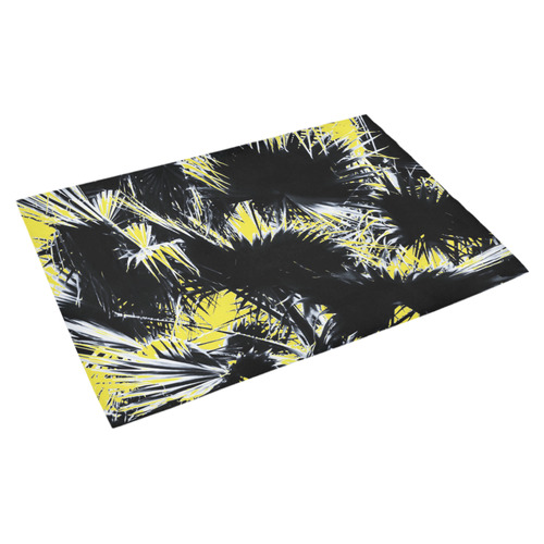 black and white palm leaves with yellow background Azalea Doormat 30" x 18" (Sponge Material)