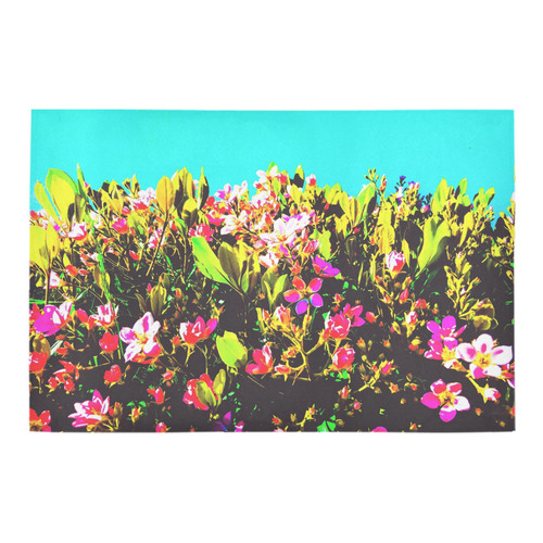 pink flowers with green leaves and blue background Azalea Doormat 24" x 16" (Sponge Material)