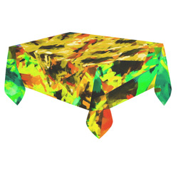 camouflage splash painting abstract in yellow green brown red orange Cotton Linen Tablecloth 60"x 84"