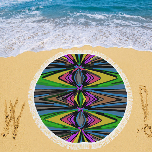 psychedelic geometric graffiti triangle pattern in pink green blue yellow and brown Circular Beach Shawl 59"x 59"