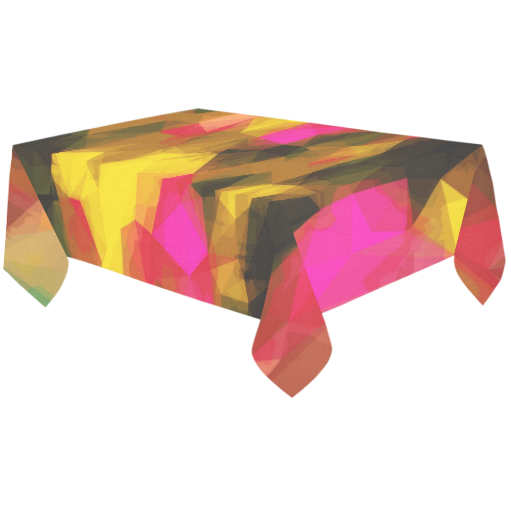psychedelic geometric polygon shape pattern abstract in pink yellow green Cotton Linen Tablecloth 60"x120"