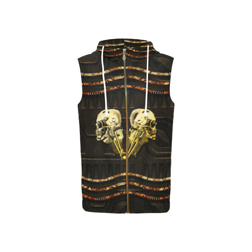 Awesome mechanical skull All Over Print Sleeveless Zip Up Hoodie for Women (Model H16)