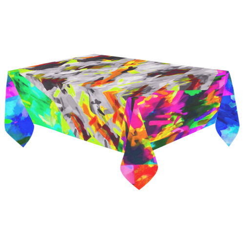 camouflage psychedelic splash painting abstract in blue green orange pink brown Cotton Linen Tablecloth 60"x 104"