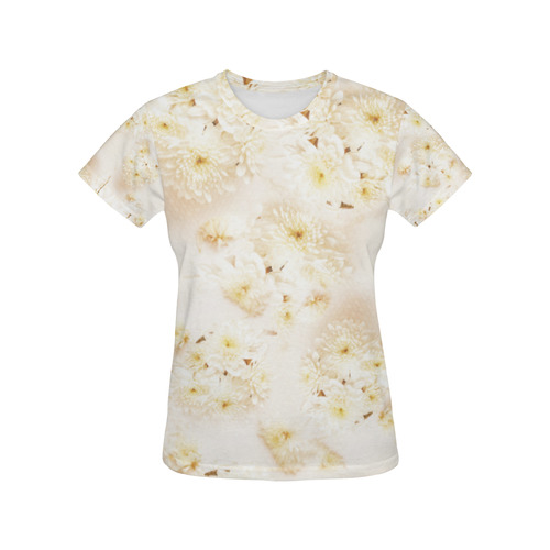 Lost in Antique White Flowers All Over Print T-Shirt for Women (USA Size) (Model T40)