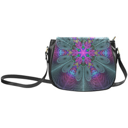 Mandala From Center Colorful Fractal Art With Pink Classic Saddle Bag/Large (Model 1648)