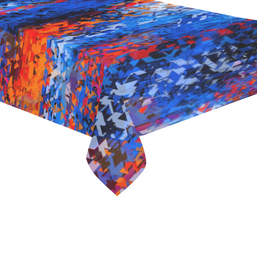 psychedelic geometric polygon shape pattern abstract in blue red orange Cotton Linen Tablecloth 60"x 104"