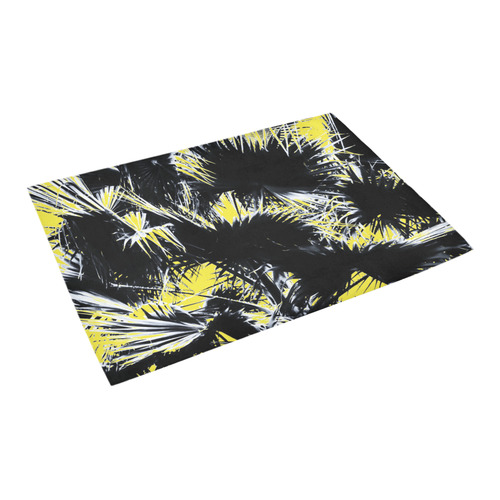 black and white palm leaves with yellow background Azalea Doormat 24" x 16" (Sponge Material)