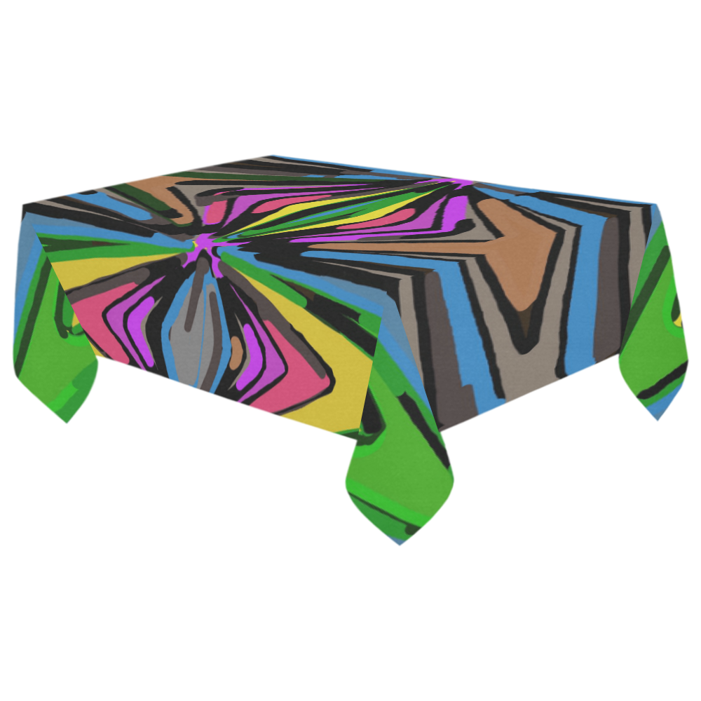 psychedelic geometric graffiti triangle pattern in pink green blue yellow and brown Cotton Linen Tablecloth 60"x 104"