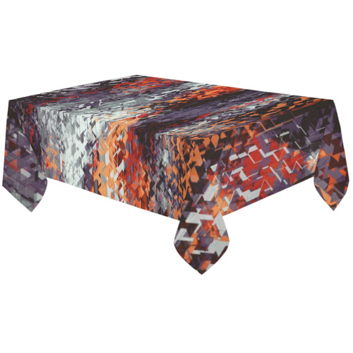 psychedelic geometric polygon shape pattern abstract in black orange brown red Cotton Linen Tablecloth 60"x120"