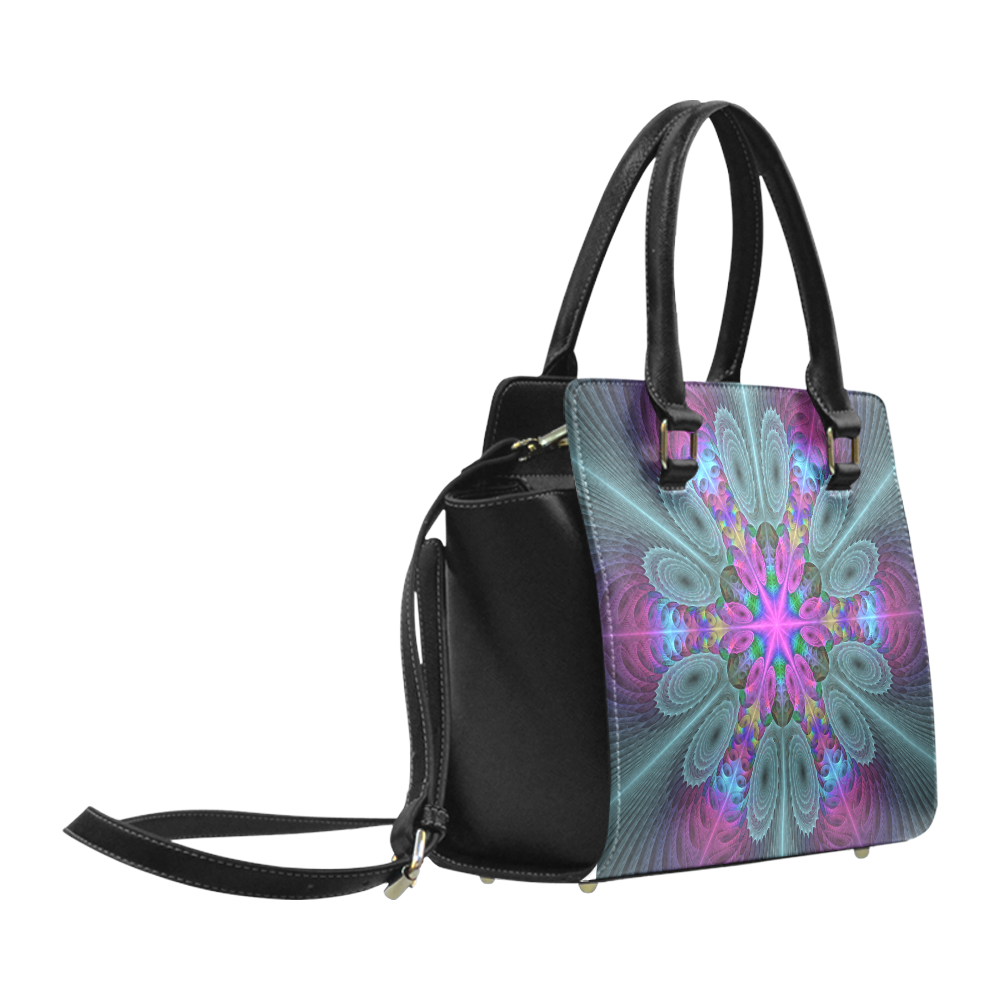 Mandala From Center Colorful Fractal Art With Pink Classic Shoulder Handbag (Model 1653)