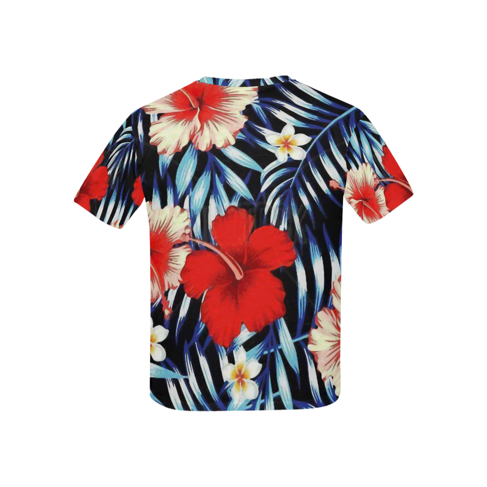 Red White Hibiscus Tropical Floral Watercolor Kids' All Over Print T-shirt (USA Size) (Model T40)