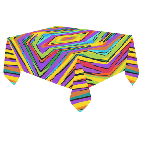 psychedelic geometric graffiti square pattern abstract in blue purple pink yellow green Cotton Linen Tablecloth 60"x 84"