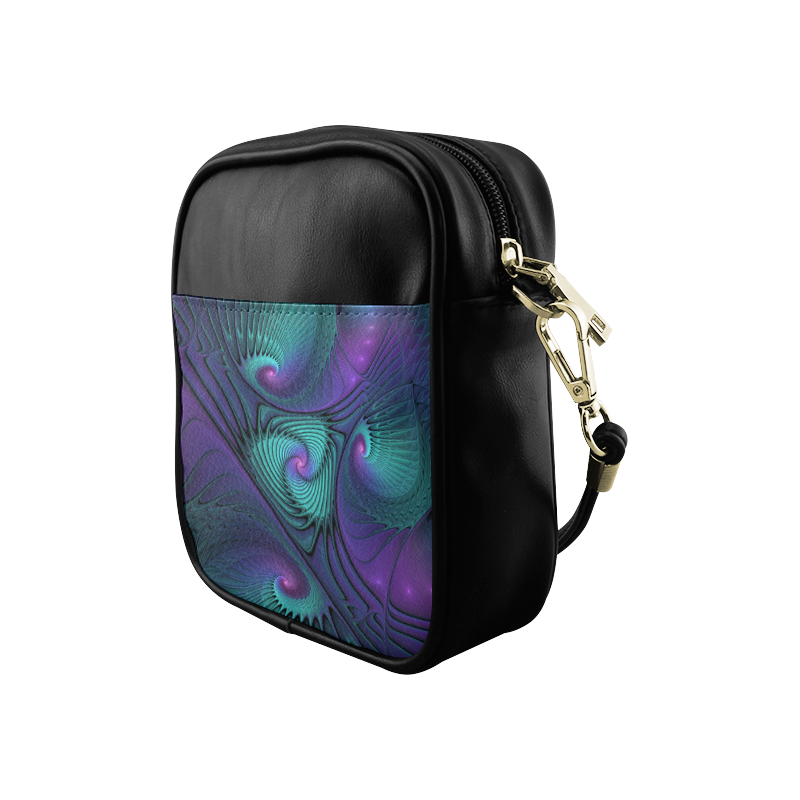 Purple meets Turquoise modern abstract Fractal Art Sling Bag (Model 1627)