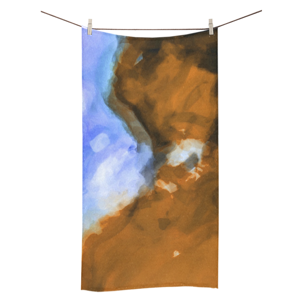 rusty psychedelic splash painting texture abstract background in blue and brown Bath Towel 30"x56"