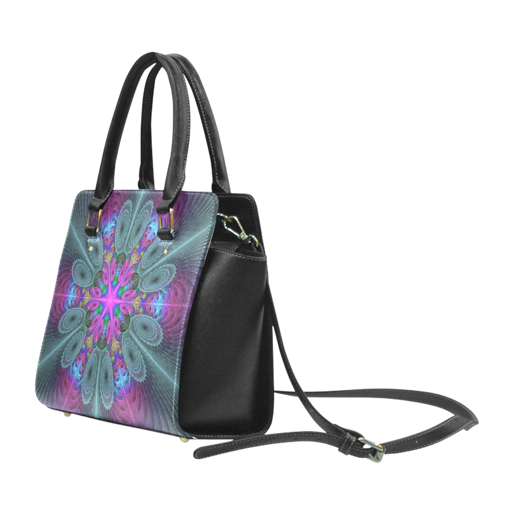 Mandala From Center Colorful Fractal Art With Pink Classic Shoulder Handbag (Model 1653)