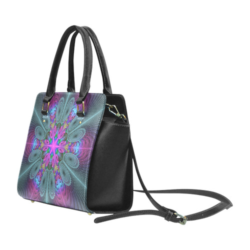 Mandala From Center Colorful Fractal Art With Pink Classic Shoulder Handbag (Model 1653)