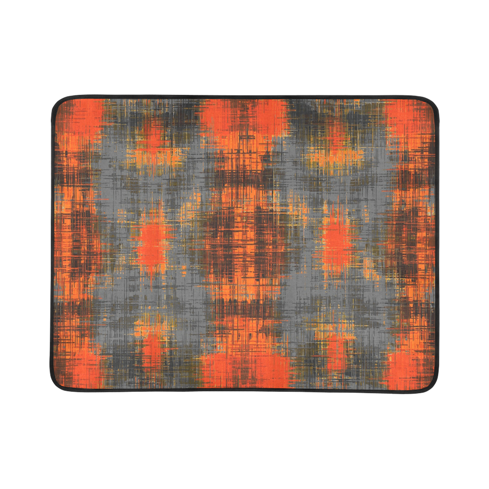 vintage geometric plaid pattern abstract in orange brown black Beach Mat 78"x 60"