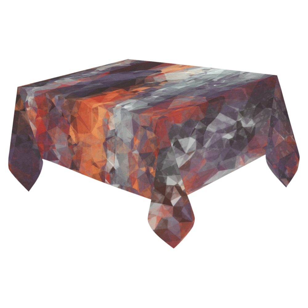 psychedelic geometric polygon shape pattern abstract in orange brown red black Cotton Linen Tablecloth 52"x 70"
