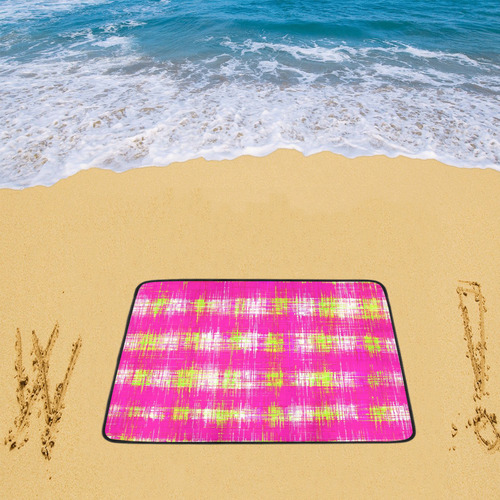 plaid pattern graffiti painting abstract in pink and yellow Beach Mat 78"x 60"