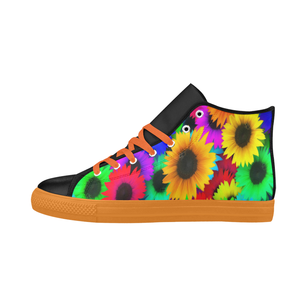 Neon Rainbow Pop Sunflowers Aquila High Top Microfiber Leather Men's Shoes (Model 032)