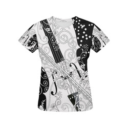 Ladies Violin Line Art T Shirt by Juleez All Over Print T-Shirt for Women (USA Size) (Model T40)