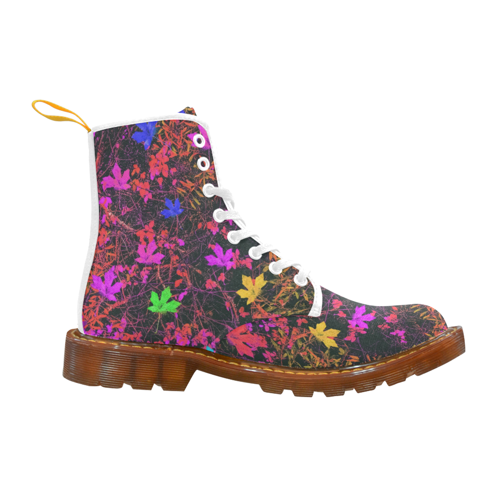 maple leaf in yellow green pink blue red with red and orange creepers plants background Martin Boots For Women Model 1203H