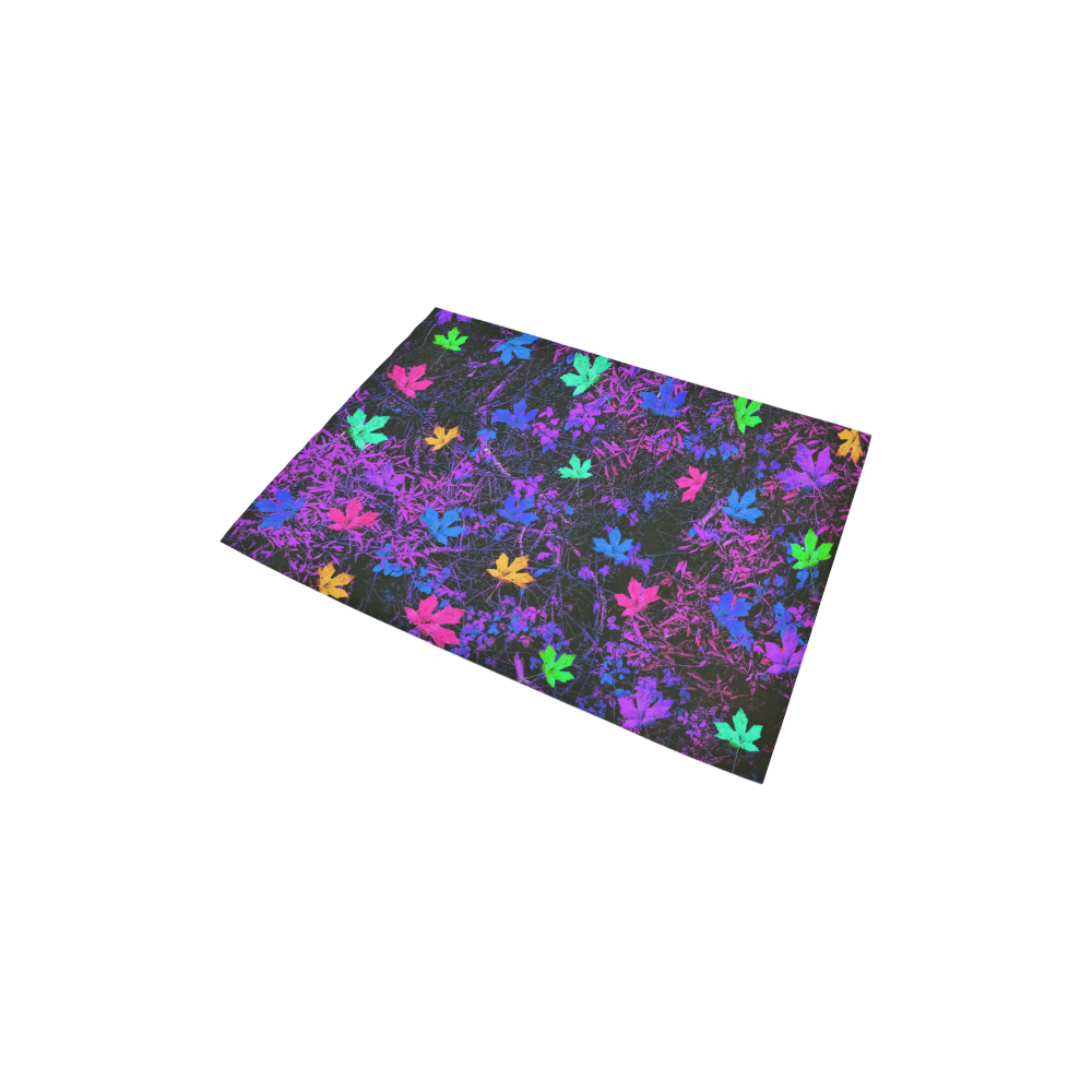 maple leaf in pink blue green yellow purple with pink and purple creepers plants background Area Rug 2'7"x 1'8‘’