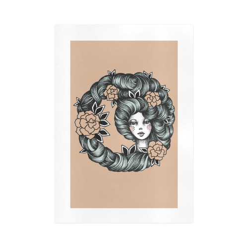 ink girl - flower hair Art Print 16‘’x23‘’