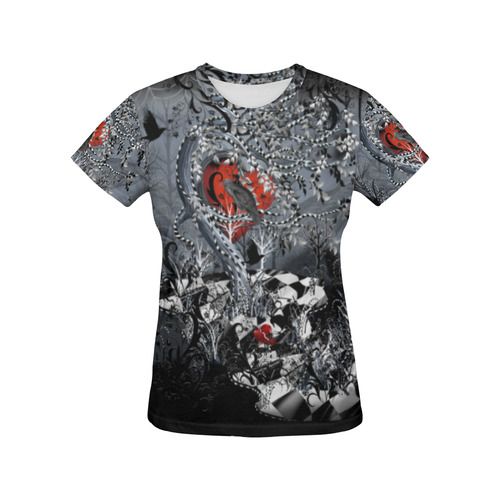 Raven Goth Heart Print Shirt By Juleez All Over Print T-Shirt for Women (USA Size) (Model T40)