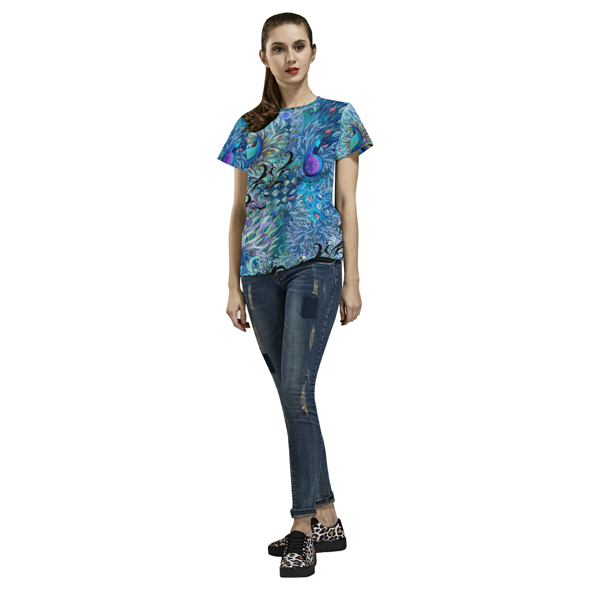 Peacock Colorful Print Shirt by Juleez All Over Print T-Shirt for Women (USA Size) (Model T40)