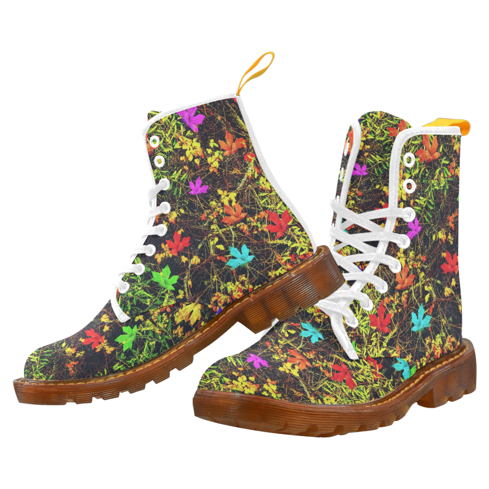 maple leaf in blue red green yellow pink orange with green creepers plants background Martin Boots For Women Model 1203H