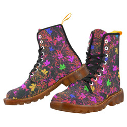 maple leaf in yellow green pink blue red with red and orange creepers plants background Martin Boots For Men Model 1203H