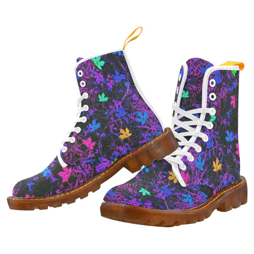 maple leaf in pink blue green yellow purple with pink and purple creepers plants background Martin Boots For Men Model 1203H