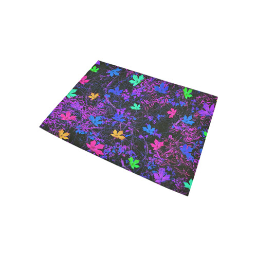 maple leaf in pink blue green yellow purple with pink and purple creepers plants background Area Rug 5'3''x4'