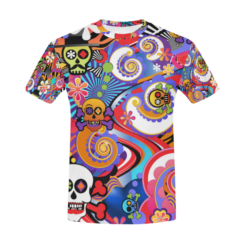 Sugar Skull Pop Art T Shirt All Over Print T-Shirt for Men (USA Size ...