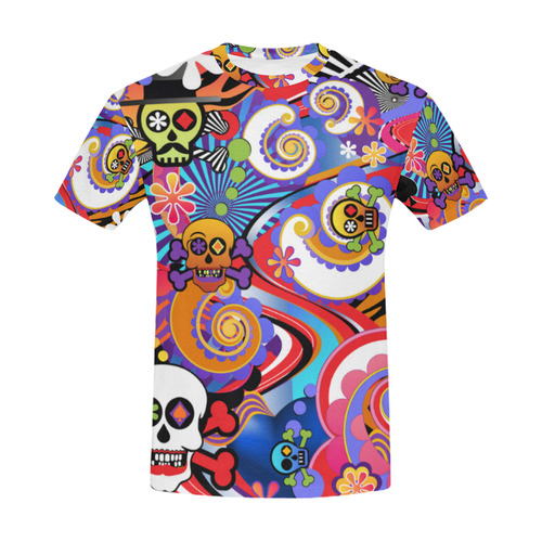 Sugar Skull Pop Art T Shirt All Over Print T-Shirt for Men (USA Size) (Model T40)