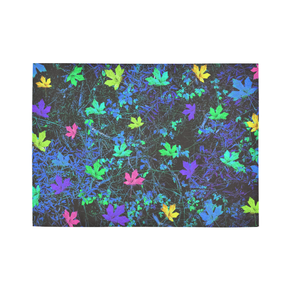 maple leaf in pink green purple blue yellow with blue creepers plants background Area Rug7'x5'