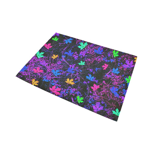 maple leaf in pink blue green yellow purple with pink and purple creepers plants background Area Rug7'x5'
