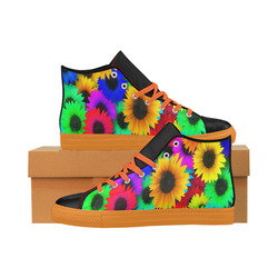 Neon Rainbow Pop Sunflowers Aquila High Top Microfiber Leather Women's Shoes/Large Size (Model 032)