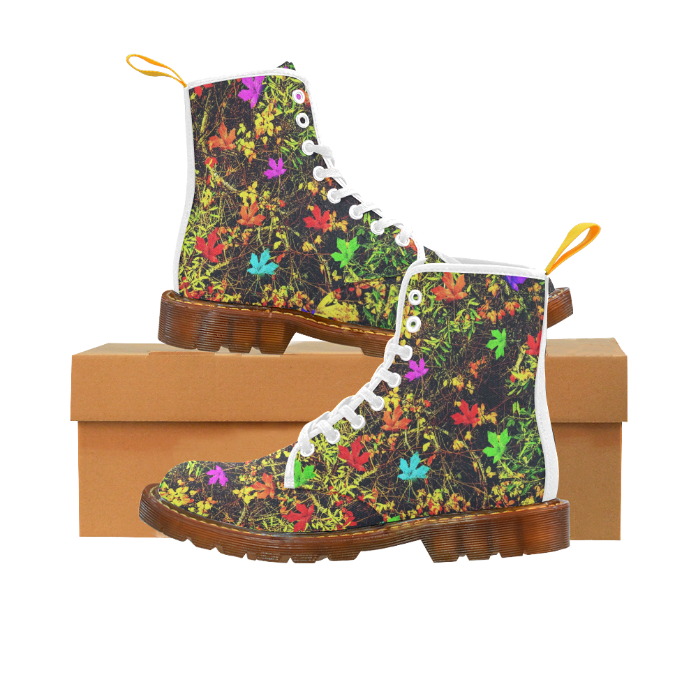 maple leaf in blue red green yellow pink orange with green creepers plants background Martin Boots For Men Model 1203H