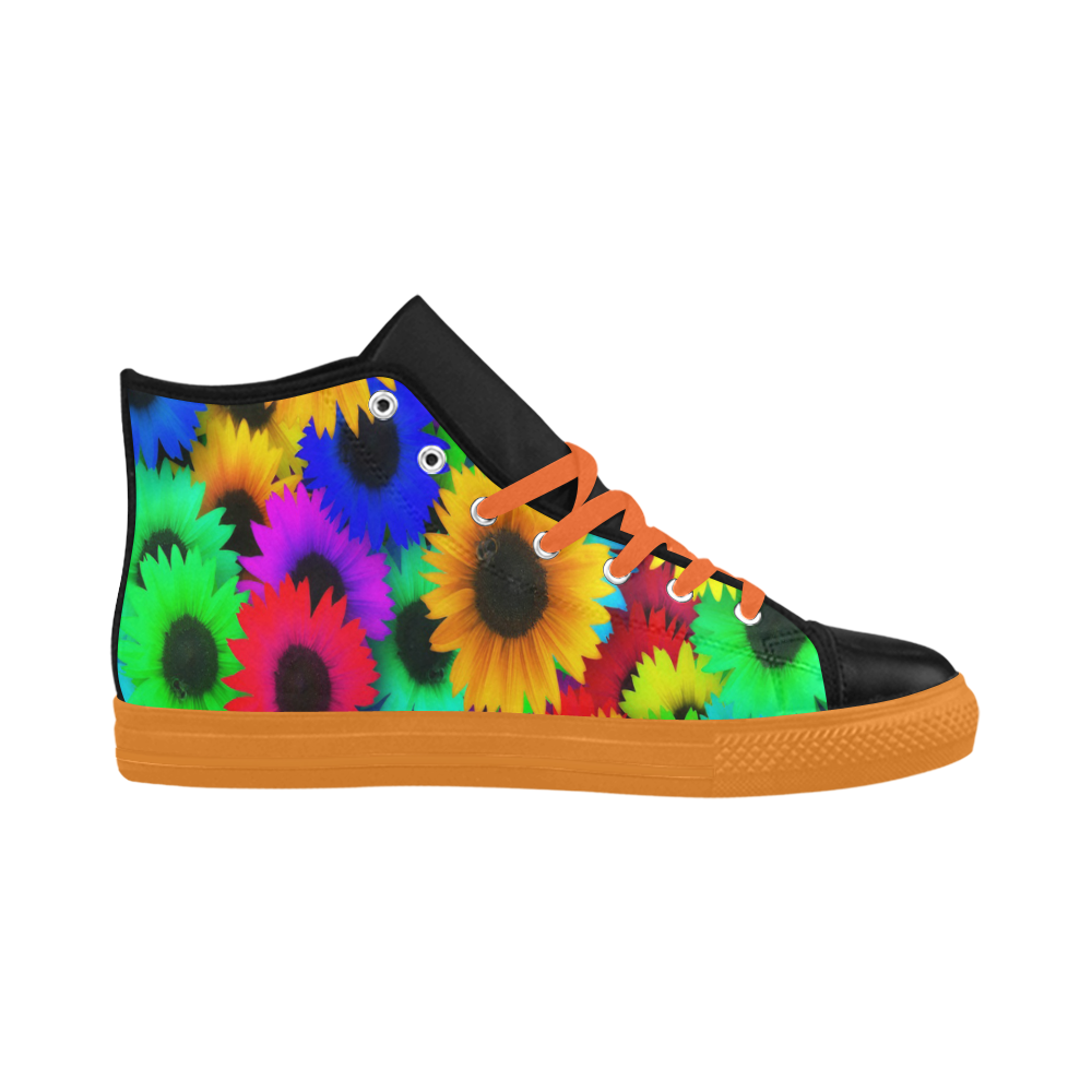 Neon Rainbow Pop Sunflowers Aquila High Top Microfiber Leather Men's Shoes/Large Size (Model 032)