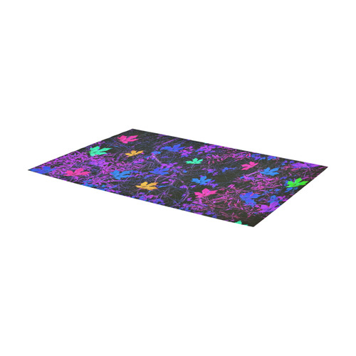 maple leaf in pink blue green yellow purple with pink and purple creepers plants background Area Rug 7'x3'3''