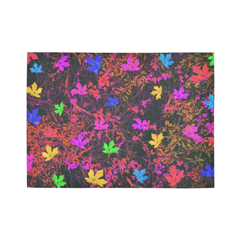 maple leaf in yellow green pink blue red with red and orange creepers plants background Area Rug7'x5'