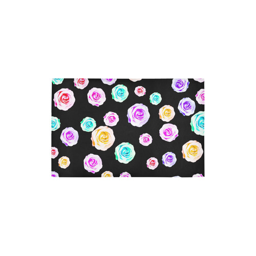 colorful roses in pink purple green yellow with black background Area Rug 2'7"x 1'8‘’
