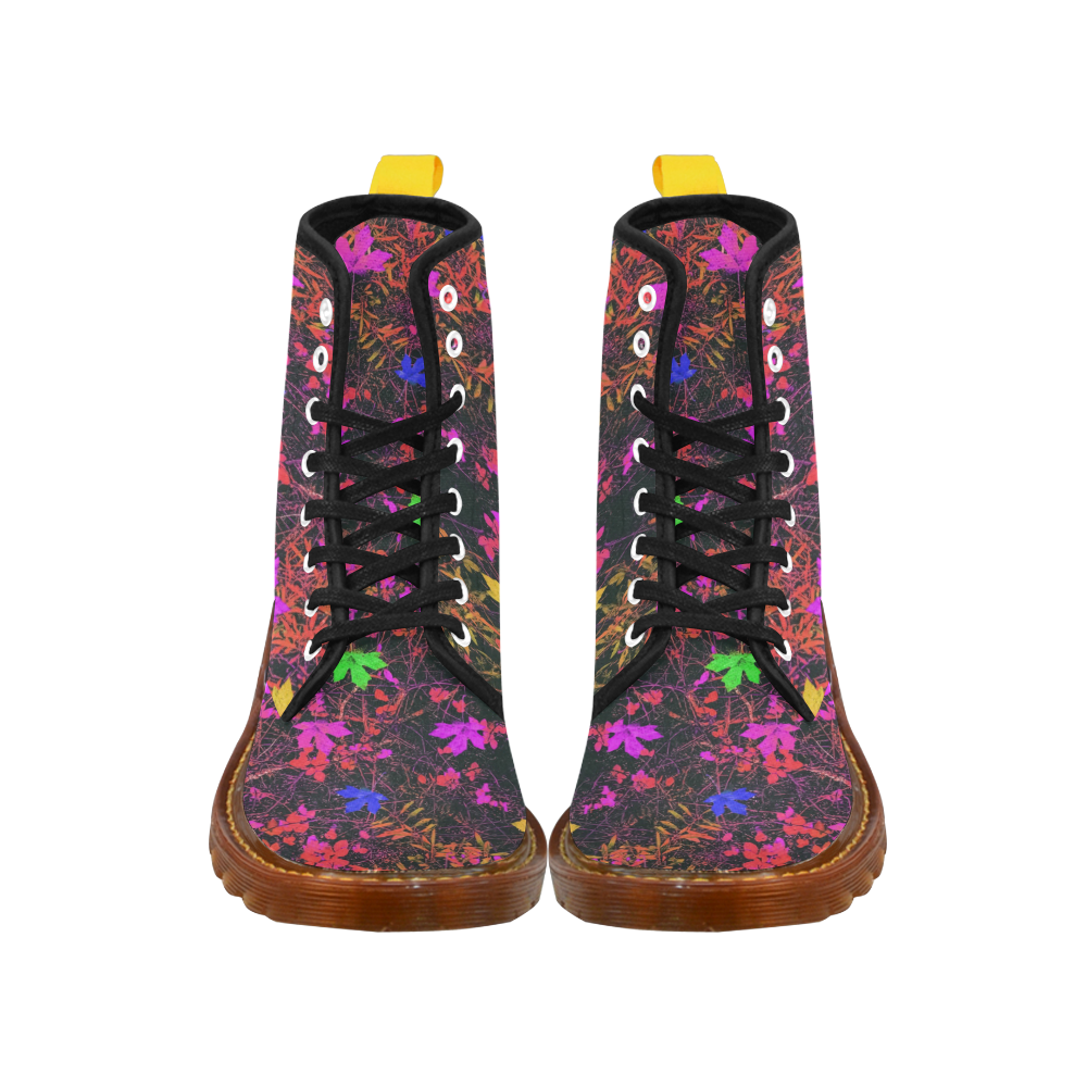 maple leaf in yellow green pink blue red with red and orange creepers plants background Martin Boots For Women Model 1203H