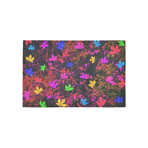 maple leaf in yellow green pink blue red with red and orange creepers plants background Area Rug 5'x3'3''