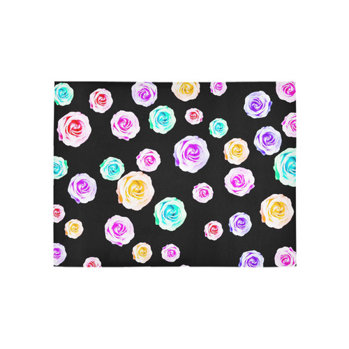 colorful roses in pink purple green yellow with black background Area Rug 5'3''x4'