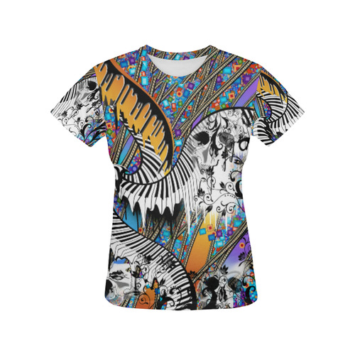 Ladies Skull Chain Colorful T Shirt All Over Print T-Shirt for Women (USA Size) (Model T40)