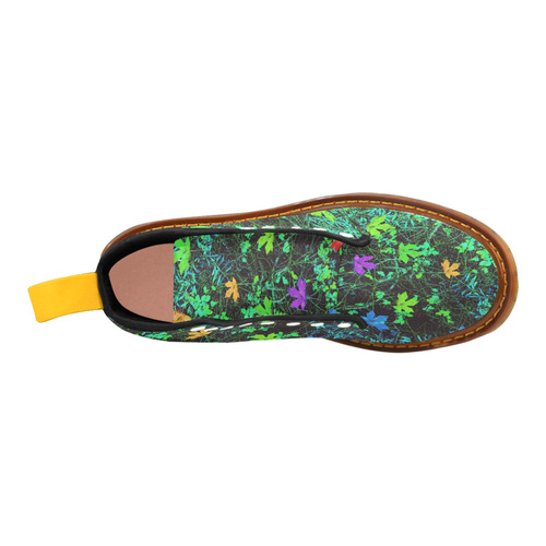 maple leaf in pink blue green yellow orange with green creepers plants background Martin Boots For Women Model 1203H